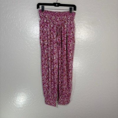Anthropologie Pants Womens Small Pink Floral Jogger Elastic Waist Cuffed Lounge