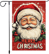 Vintage Santa Christmas Garden Flag 12X18 Inch Double Sided Burlap Outdoor Holid