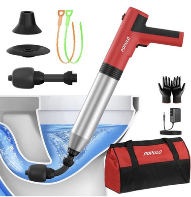 #ad POPULO Electric Toilet Plunger Swift High Pressure Drain Unclogger Plungers $45.00