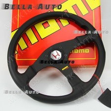 Momo Tuner New Style Black Leather Drift Sport Steering Wheel For H Logo Button