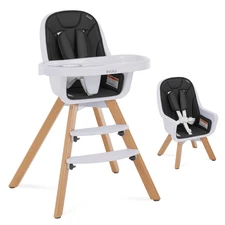 évolur Zoodle 3-in-1 High Chair in Black | Convertible Wooden Baby