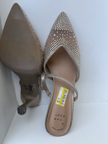 A New Day Damen-Pantoletten goldfarben Strass Riemchen spitz zulaufend Stilettoabsatz 7,5 - Bild 5 von 6