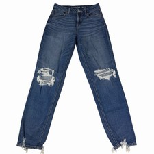 American Eagle Women's Size 4 Long Curvy Mom Jeans Zip Taper Denim Distressed