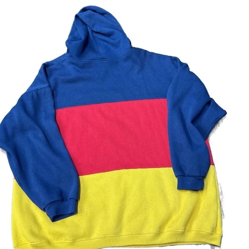 Ретро Actif цвет блока толстовка с капюшоном - красный синий желтый - большой - Изображение 4 из 4