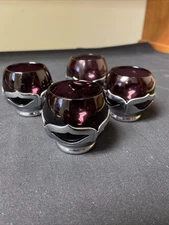 Krome Kraft Cambridge Glass Farber Bros 4 Round Amethyst Cordial/Shot Glasses