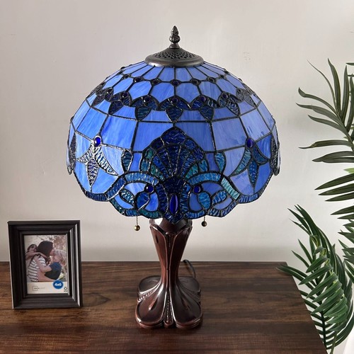 Tiffany Style Table Lamp Baroque Style Lavender Blue Stained Glass 24"H*16"W - Picture 5 of 6