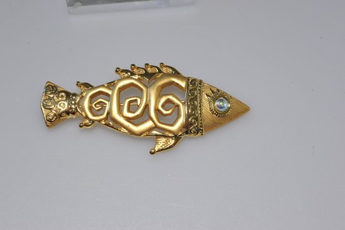 Precioso Broche de Peces Tono Dorado JJ Firmado Difícil de Encontrar Ojo de Cabina Grande Adornado PK19 - Imagen 3 de 8