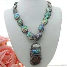 AB011710 21'' Abalone Shell Necklace Biwa Pearl Snail Pendant