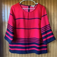 St. Tropez West Striped Blouse Women Medium Classic Office Staple