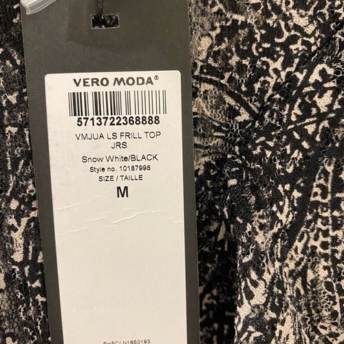 Vero Moda Blouse Top Womens Medium VMJUA Frill Sheer Long Sleeve Black White NEW - 第 5/12 張圖片