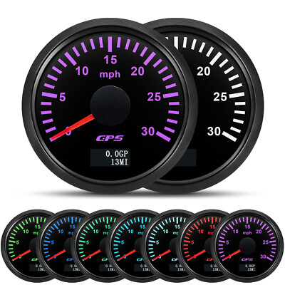 52mm Boat GPS Speedometer 0-30MPH Odometer Gauge 7 Colors LED For Car Motorcycle