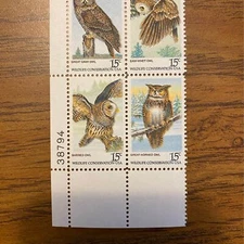 1978 15c Wildlife Conserv American Owls Stamp Plate Block #1760-1763 