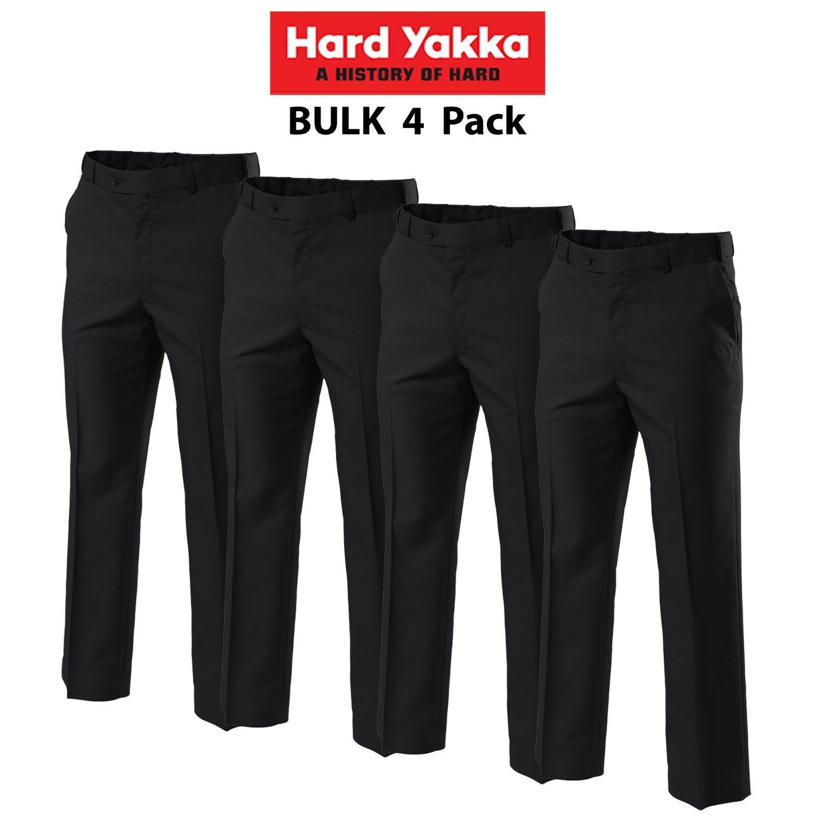Mens Hard Yakka Classic Trousers Permanent Press Pants 4 PACK Flat