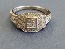 14K Solid White Gold 0.75tcw Princess Cut  Round DIAMOND Engagement Ring Sz 7