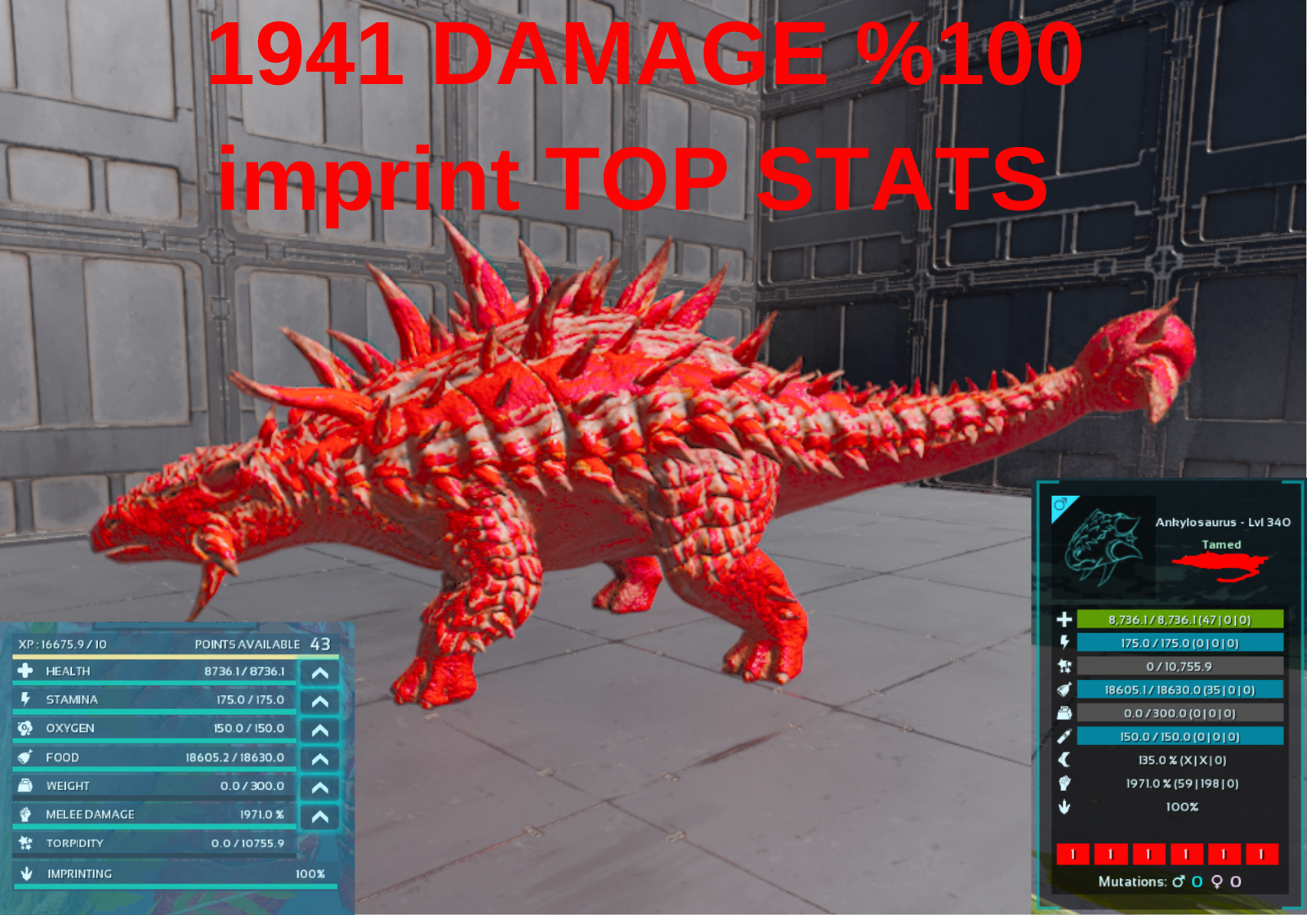 1941 DAMAGE Ankylosaurus %100 imprint & EGGS Ark Survival Ascended Official PVE