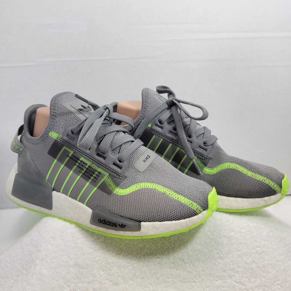 Adidas NMD_R1 V2 Grey Signal Green Youth Size Athletic Shoes Mid Ankle  Sneaker