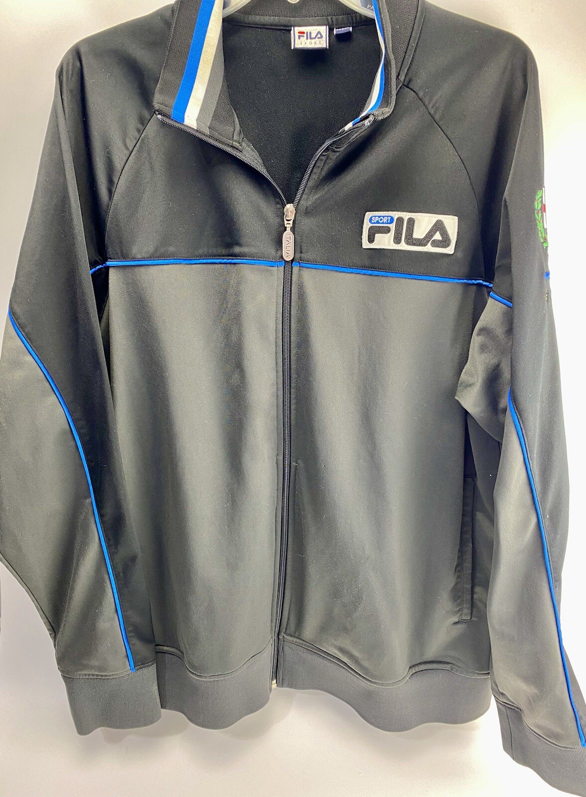 Giacca Fila Sport Track Uomo XL Grigio Nero Italia Cappotto Manica Lunga Zip Stile Vintage