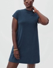 Everlane Weekend Swing Mini Dress Womens Medium Blue Short Sleeves Mock Neck