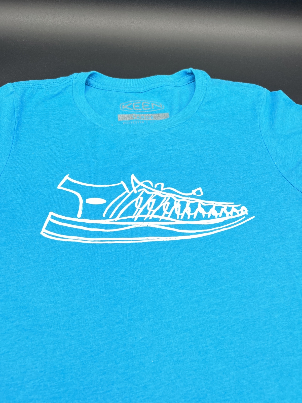 Keen Shoes T Shirt Donna Grafica Bianco Teal Taglia Large. Ha piccole macchie