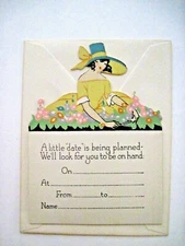 Sweet Art Deco Invitation with Girl In Yellow Dress w/ Deco Flowers & Colors *  