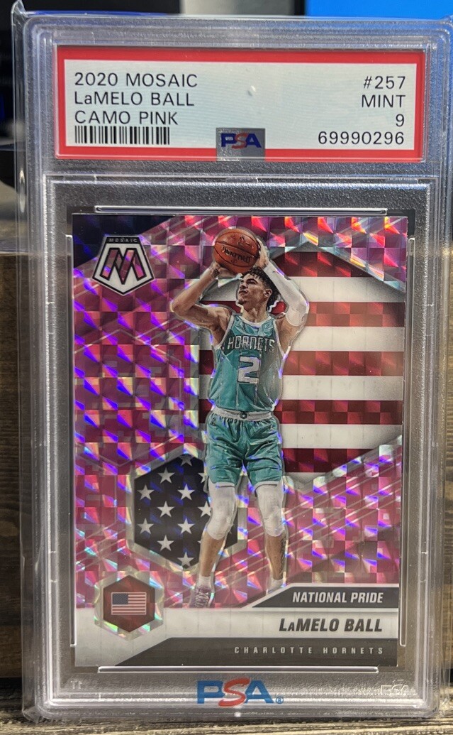 2020 Mosaic #257 LaMelo Ball - National Pride - Camo Pink Prizm Rookie | PSA 9