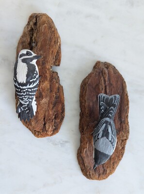 Vintage Wall Hanging Bird Carvings Downy Woodpecker & White-Breasted Nuthatch