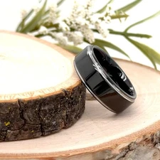 8mm Black & Silver Tungsten Band For Christmas High Polished Personalized Ring