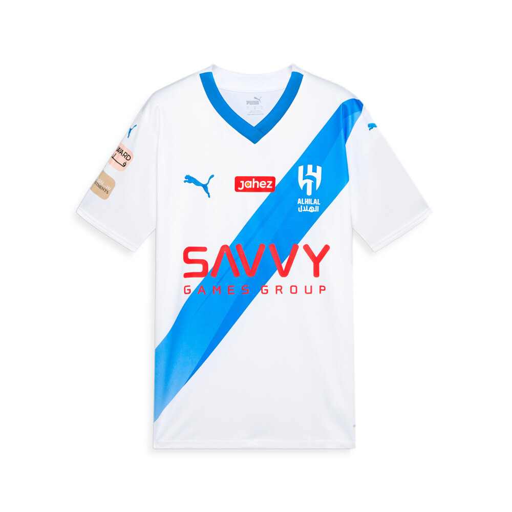 Мужская футболка Puma Al Hilal Away с V-образным вырезом и репликой синего цвета 77697202