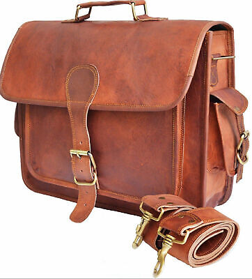 Men's Genuine Vintage Brown Leather Shoulder Messenger Laptop Bag Briefcase 