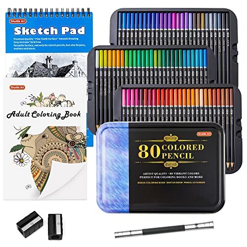 80 Soft Core Colored Pencils Set with Sketch Pad and Coloring Book  -image