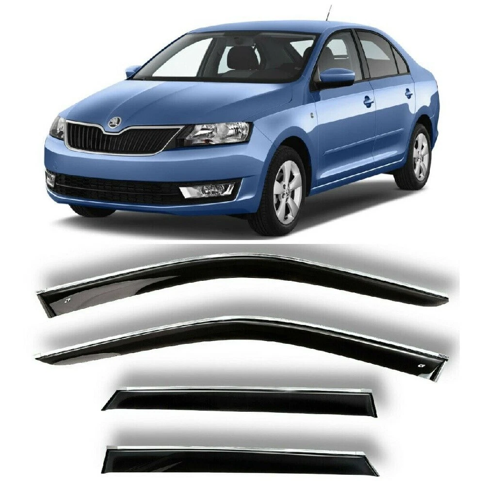 Chrome Trim Side Window Visors Sun Rain Guard Deflectors For Skoda