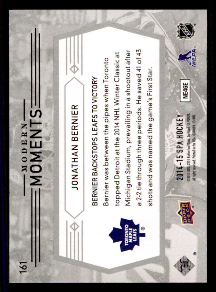 2014-15 SP Authentic #161 Jonathan Bernier AM - Image 2 of 2