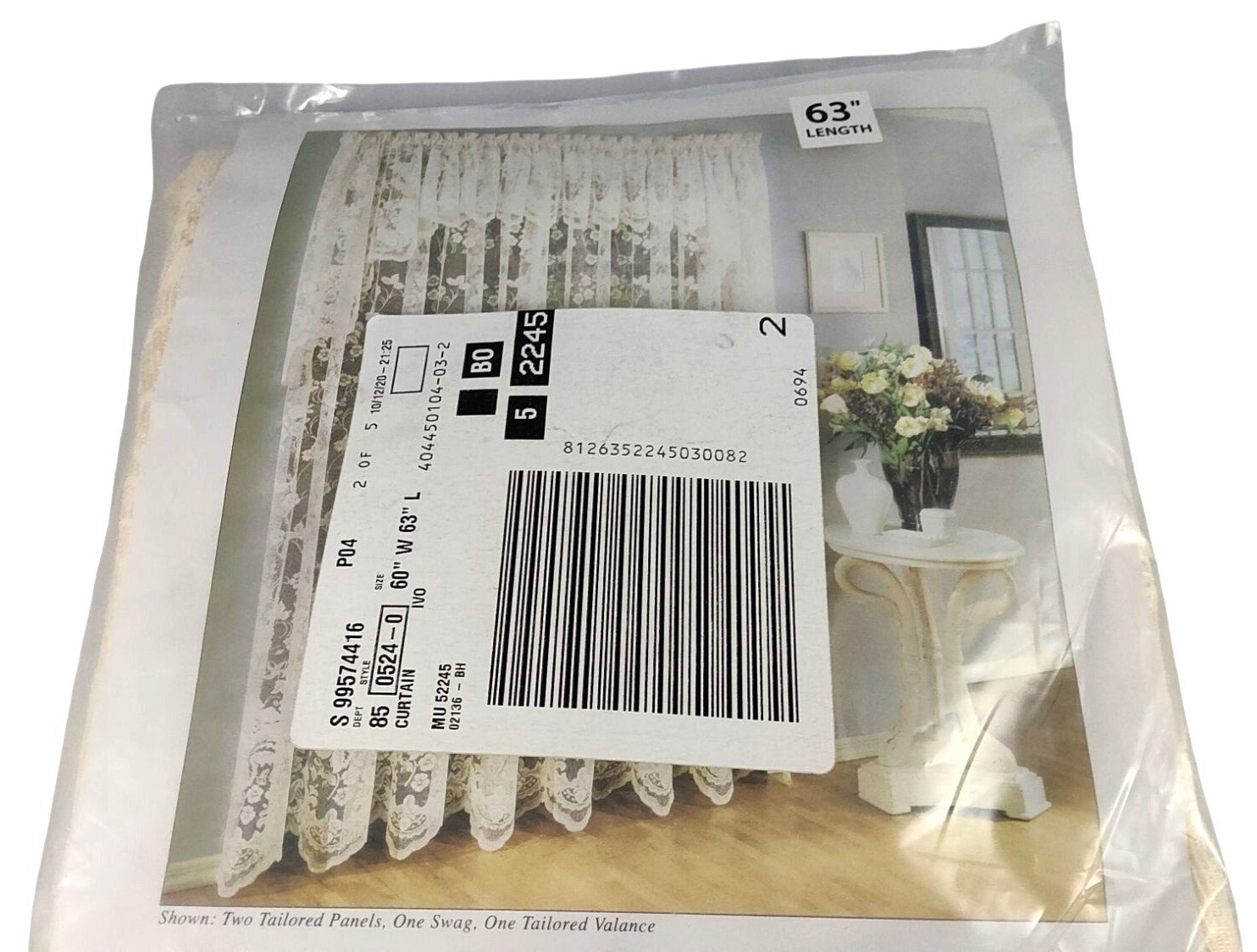 (2) Lorraine Home Fashions Floral Vine Style #6924 Ivory 60" W x 63" L Panels