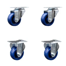 3 Inch Solid Polyurethane Wheel Swivel Top Plate Caster Set with 2 Rigid SCC
