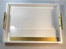 NWD White + Gold 16" Serving Jewelry Coffee Tray and x4 Matching Drink Coasters