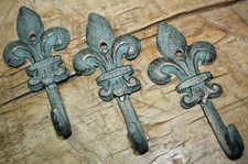 4 Cast Iron Antique Style Rustic Fleur De Lis Coat Hooks Hat Hook Rack Towel 6