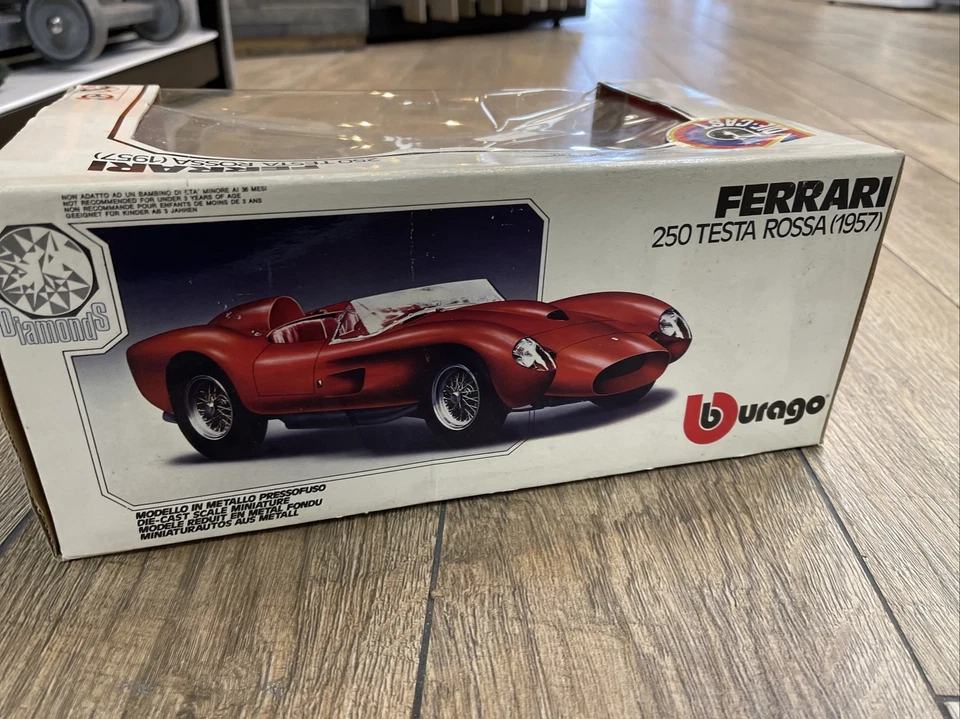 Burago rojo Ferrari 250 Testa Rossa 1957 1/18 modelo de metal fundido a presión coche vintage Bx Foto 4 de 4