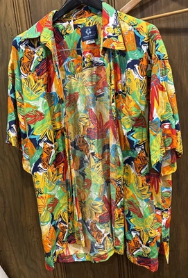 Camiseta Mango Moon Abstracta Floral Colorida Hawaiian Aloha Talla L - Imagen 1 de 4