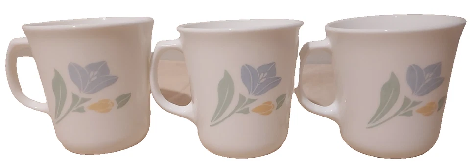 Vtg CorningWare Friendship Blue & Yellow Floral Pattern Set of 3 Coffee Tea Mugs - image 1 of 4