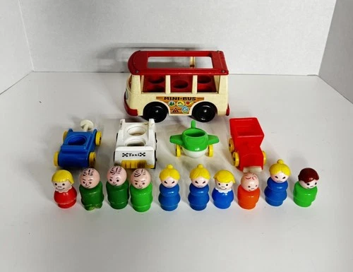 Fisher Price Little People Lot of 15 Vintage Vehicles Bus  & People