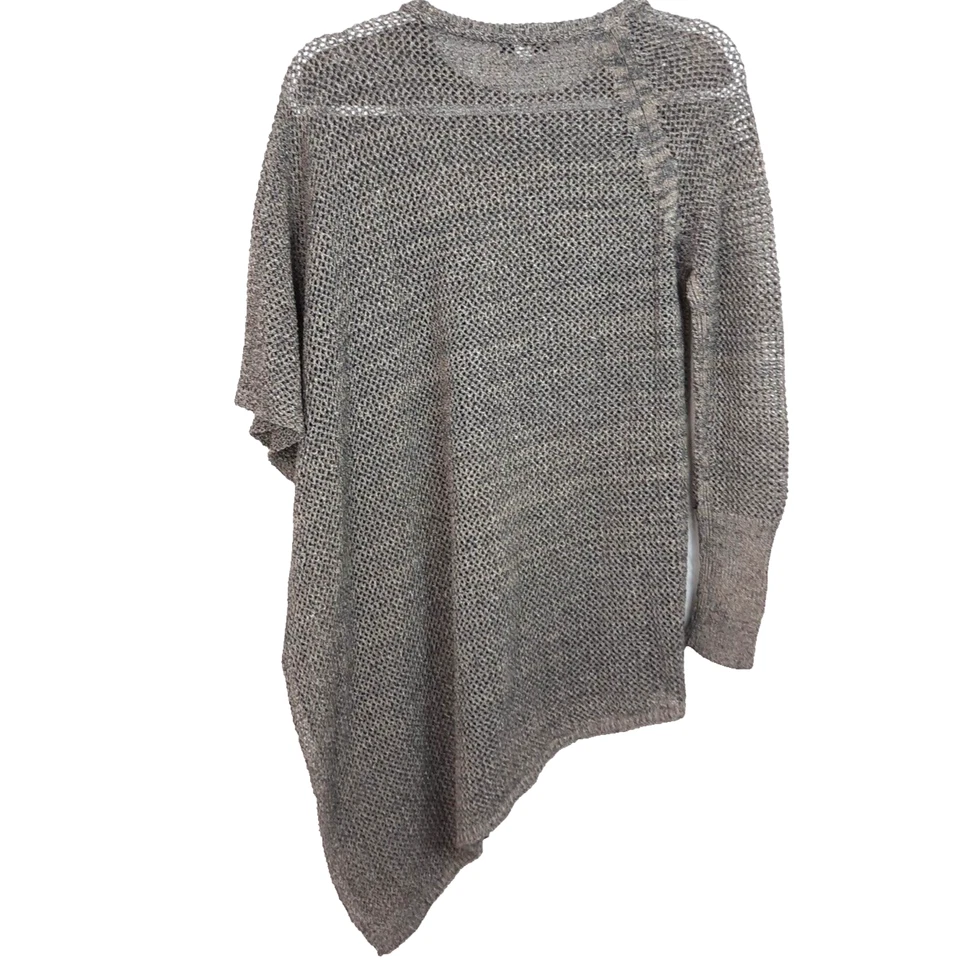 Per Se Asymmetric Sleeve Poncho Sweater Size XS Open Knit Gray Fairy Grunge Boho - Image 2 of 4