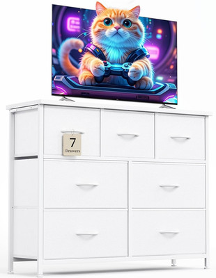Kommode mit 7 Schubladen Stoff Aufbewahrung Hoch Schlafzimmer Flur Weiß