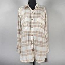 Angels Forever Young Plaid Button Down Shirt Soft Beige White 3XL 3X NWT New