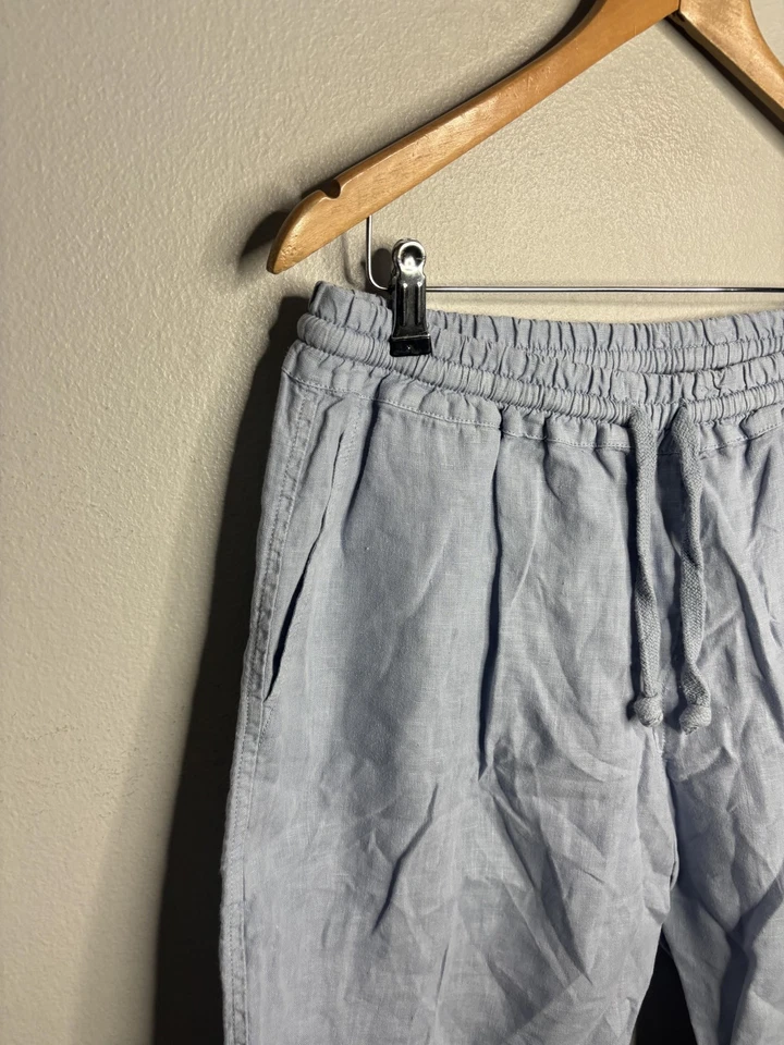 Fedeli Shorts Mens XL Light Blue Linen Made in Italy Elastic Waist Drawstring - Image 2 of 4