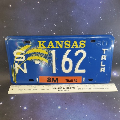 Rimorchio targa Kansas vintage 1980 SN-162 TRLR grano blu basso # goffrato RARO - Foto 7 di 7