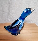 VINTAGE FENTON INDIGO BLUE "WINTER GOOSE" FIGURINE SIGNED BY DANE FREDERICK