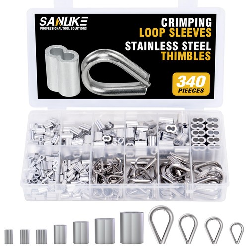 Sanuke 340PCS Stainless Steel Wire Rope Cable Thimbles Aluminum Crimping Loop... - Afbeelding 1 van 8