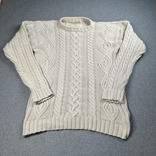 Baume & Mercier Hampton Cable Knit Sweater Mens L Cream Cotton Fisherman NOTE
