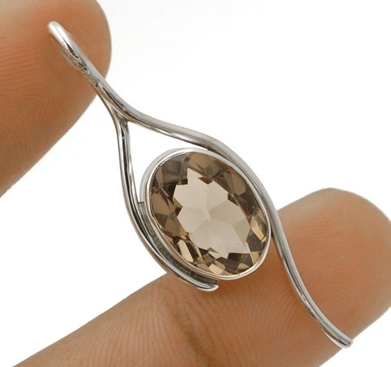 Natural 3CT Smoky Topaz 925 Sterling Silver Pendant Jewelry 1 3/4'' Long @9-9