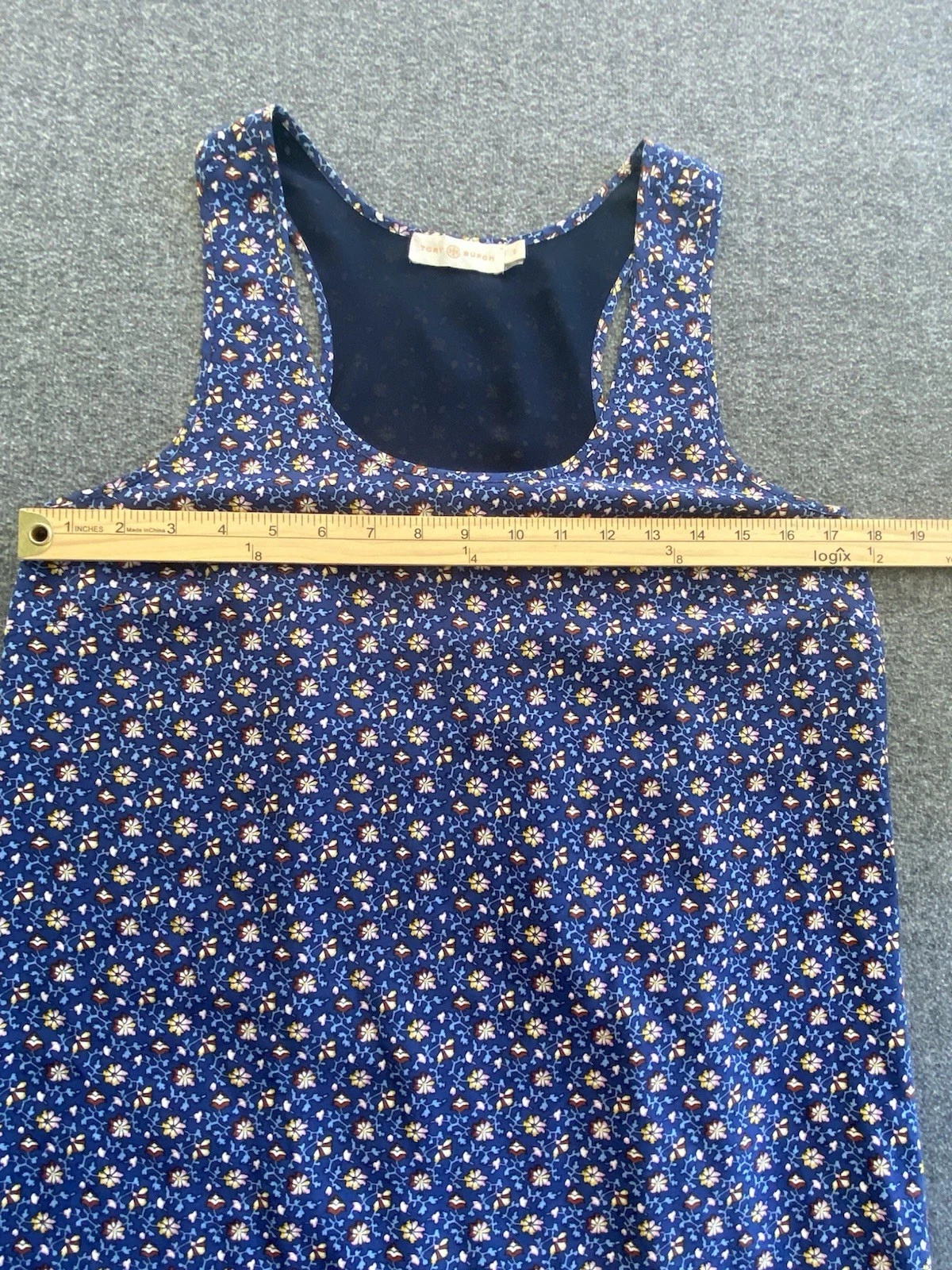 Abito Tory Burch piccolo blu floreale seta prendisole foderato vacanze estive tutti i giorni